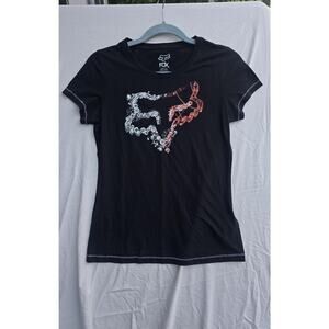 Fox Racing Shirt Womens Small Black Short Sleeve Crewneck Foxhead Logo Tee